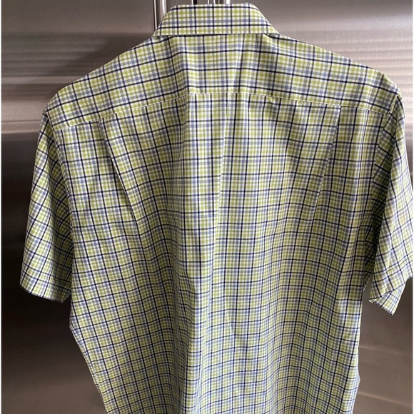 THOMAS DEAN button down💙💚100% Pima cotton!Front pocket,curved hem, cool design - Picture 2 of 8